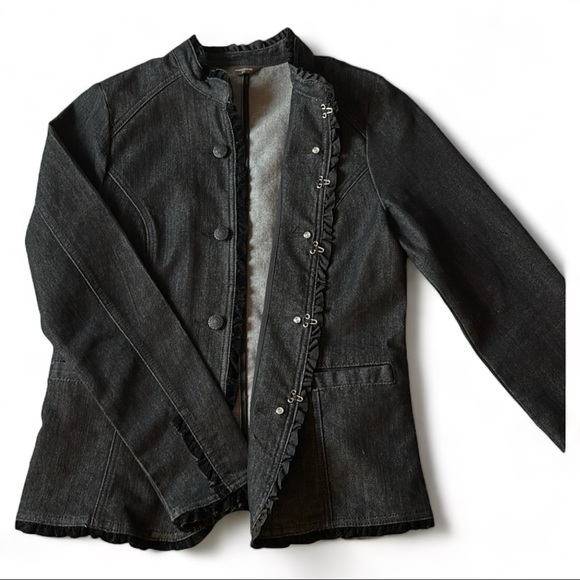 Denver Hayes Jackets & Blazers - Black denim blazer jacket with decorative buttons subtle velvet trim accents